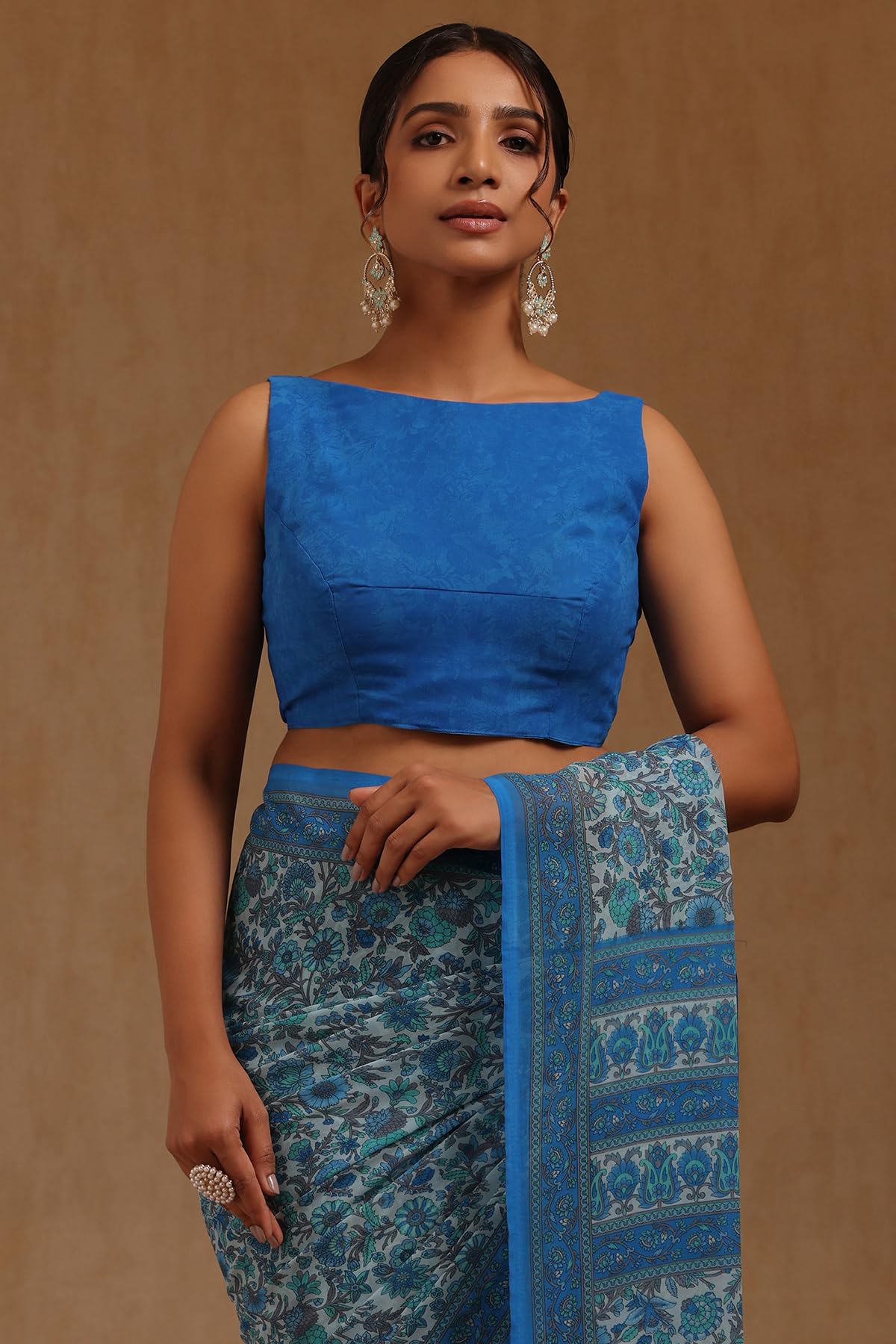 Soch Womens Blue Georgette Floral Print Saree