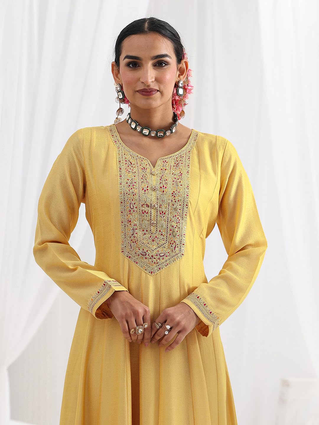 Libas Embroidered Silk Blend A-Line Ethnic Dress with Dupatta-93631XXL