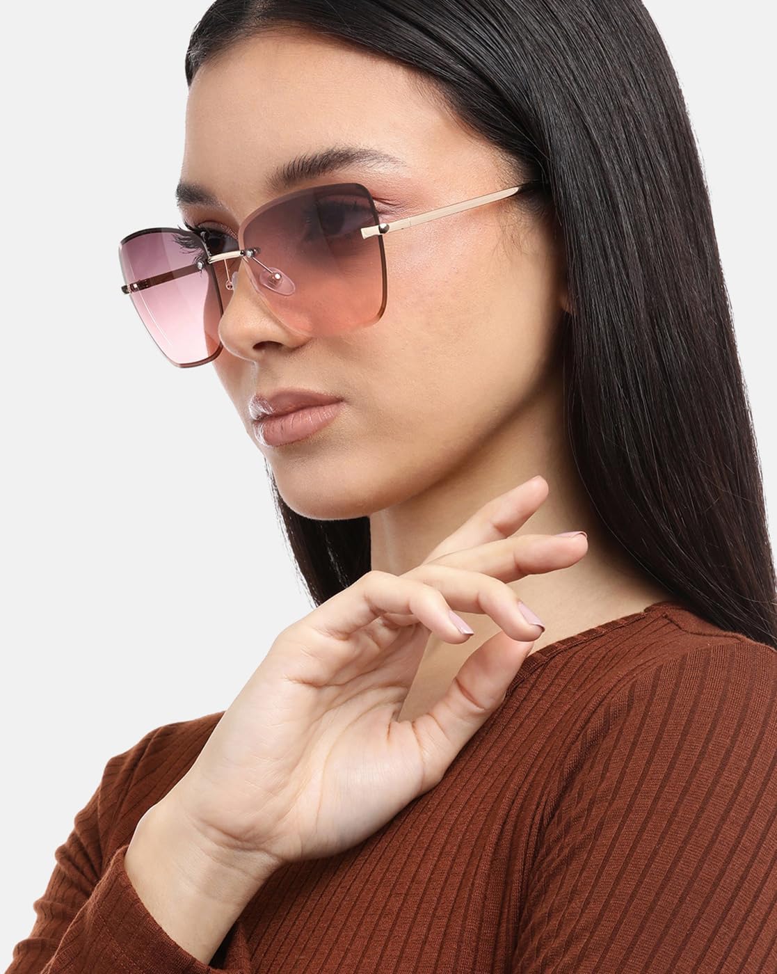 Carlton London Premium Pink & Gold Toned UV Protected Lens Rimless Sunglass for women