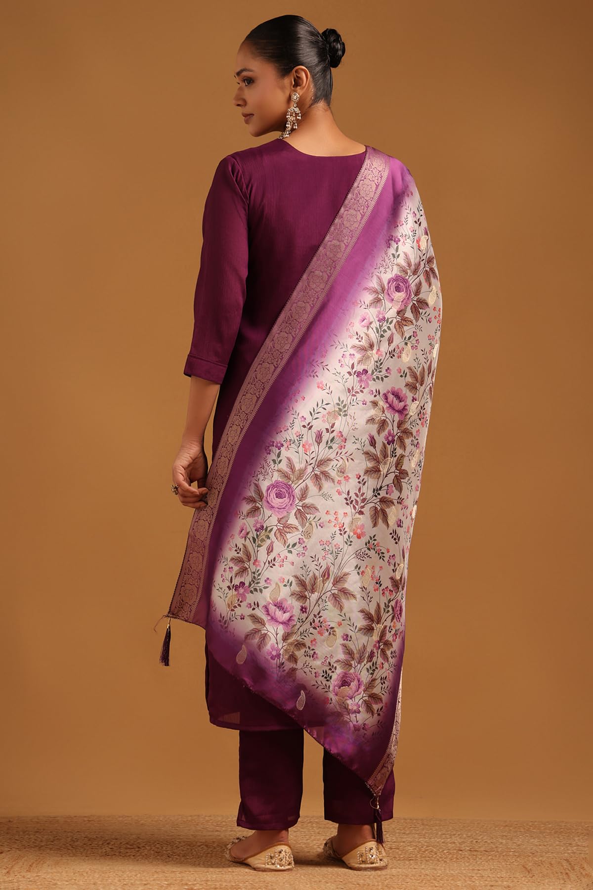 Soch Womens Purple Chinon Floral Salwar Suit With Beads And Stones
