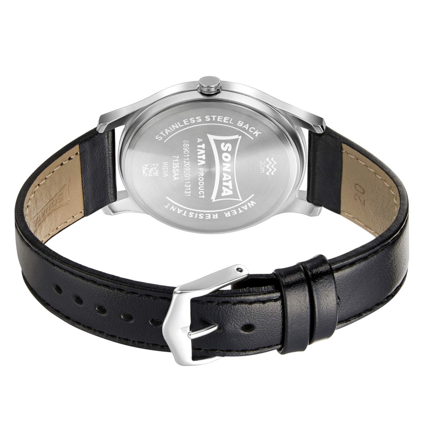 Sonata Quartz Analog Black Dial Leather Strap Watch for Men-NS7135SL02