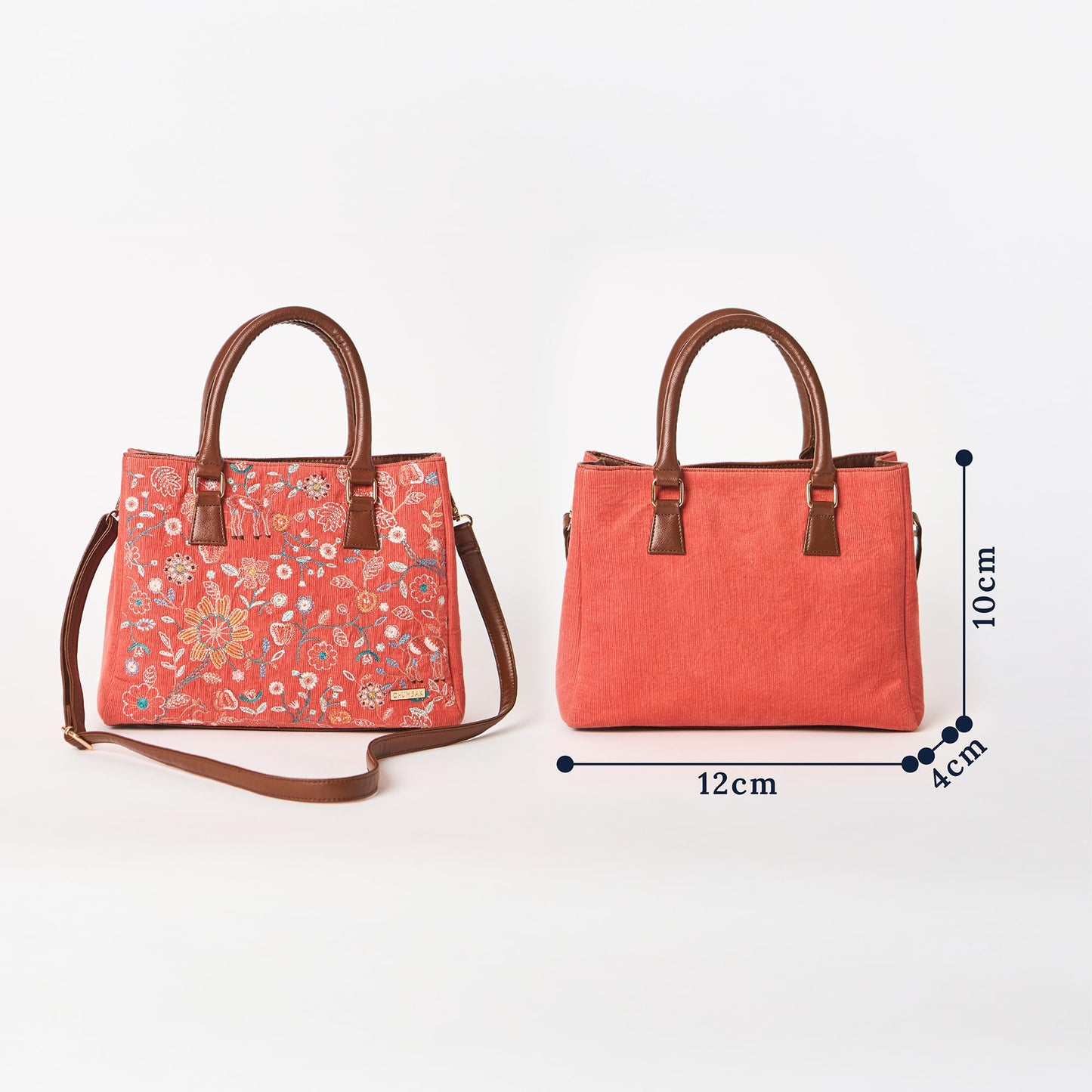 Chumbak Marrakesh Tote Bag, 7.8L, Red, Corduroy Outer with Polyester Lining, Everyday Handbag with Kashmiri Motif, Kashmir Trails Collection