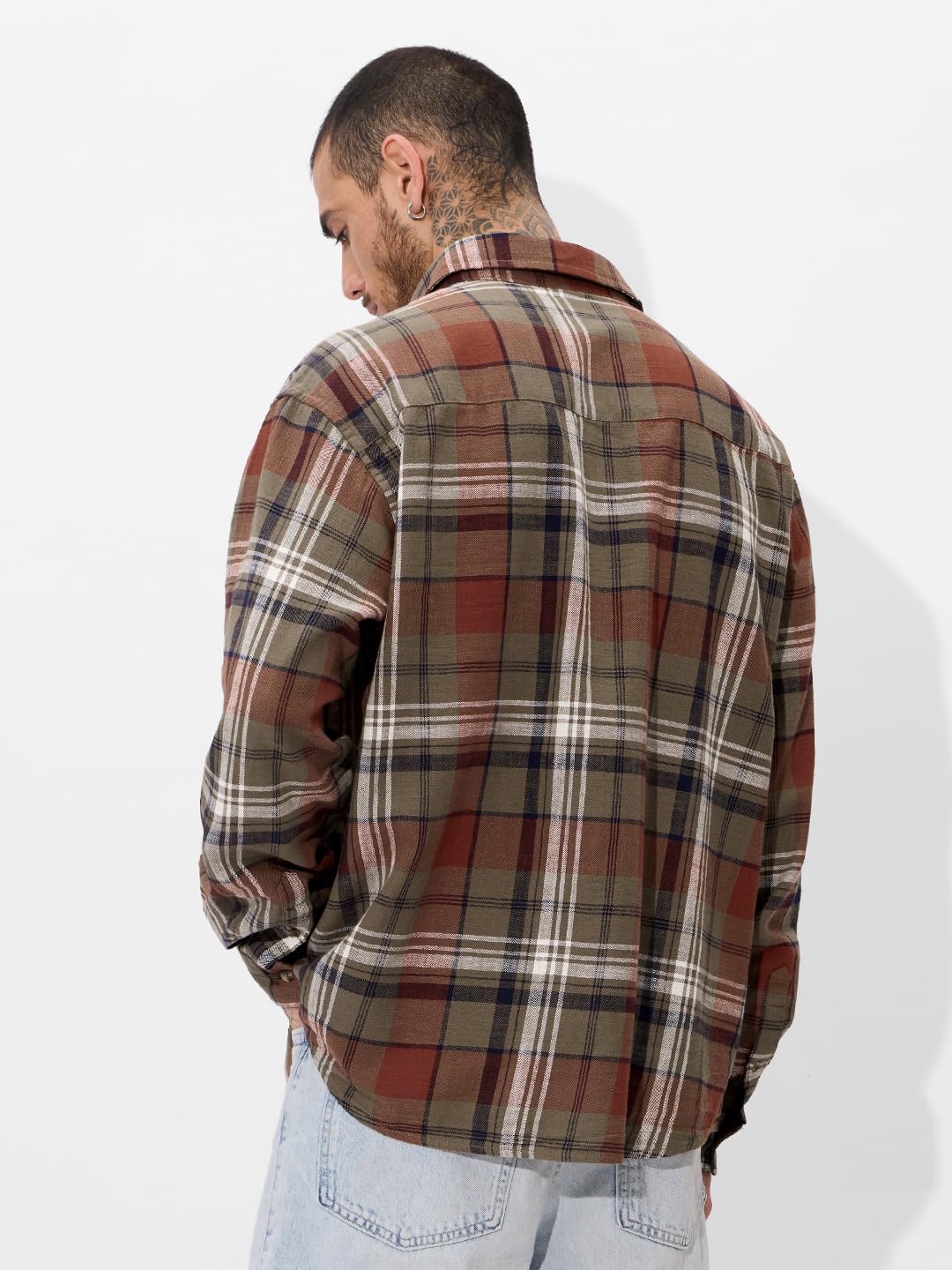 The Souled Store Plaid Originals: Brown, Rust, Black Men and Boys Long Sleeve Collared Neck Regular Fit Cotton Button Down Utility Shirt