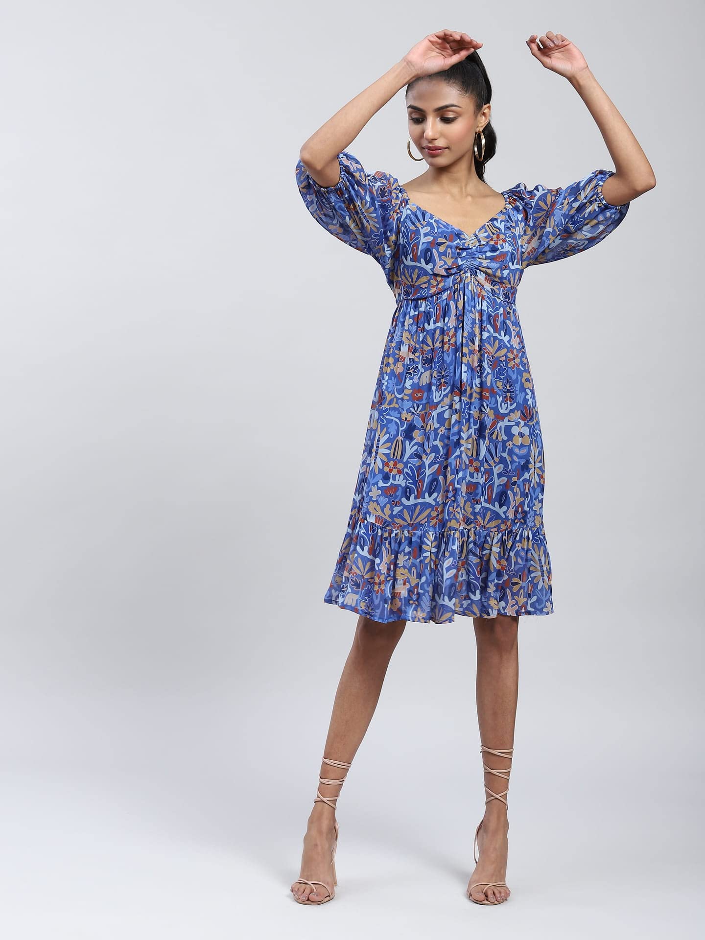Label RITU KUMAR Blue Printed Short Dress