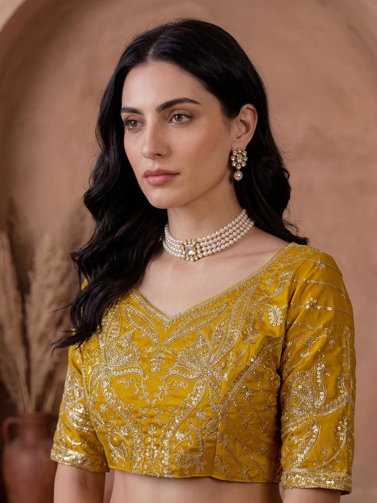 SIRIL Women's Silk Plain Saree with Unstitched Blouse Piece (5140S1092A_Mustard Yellow)