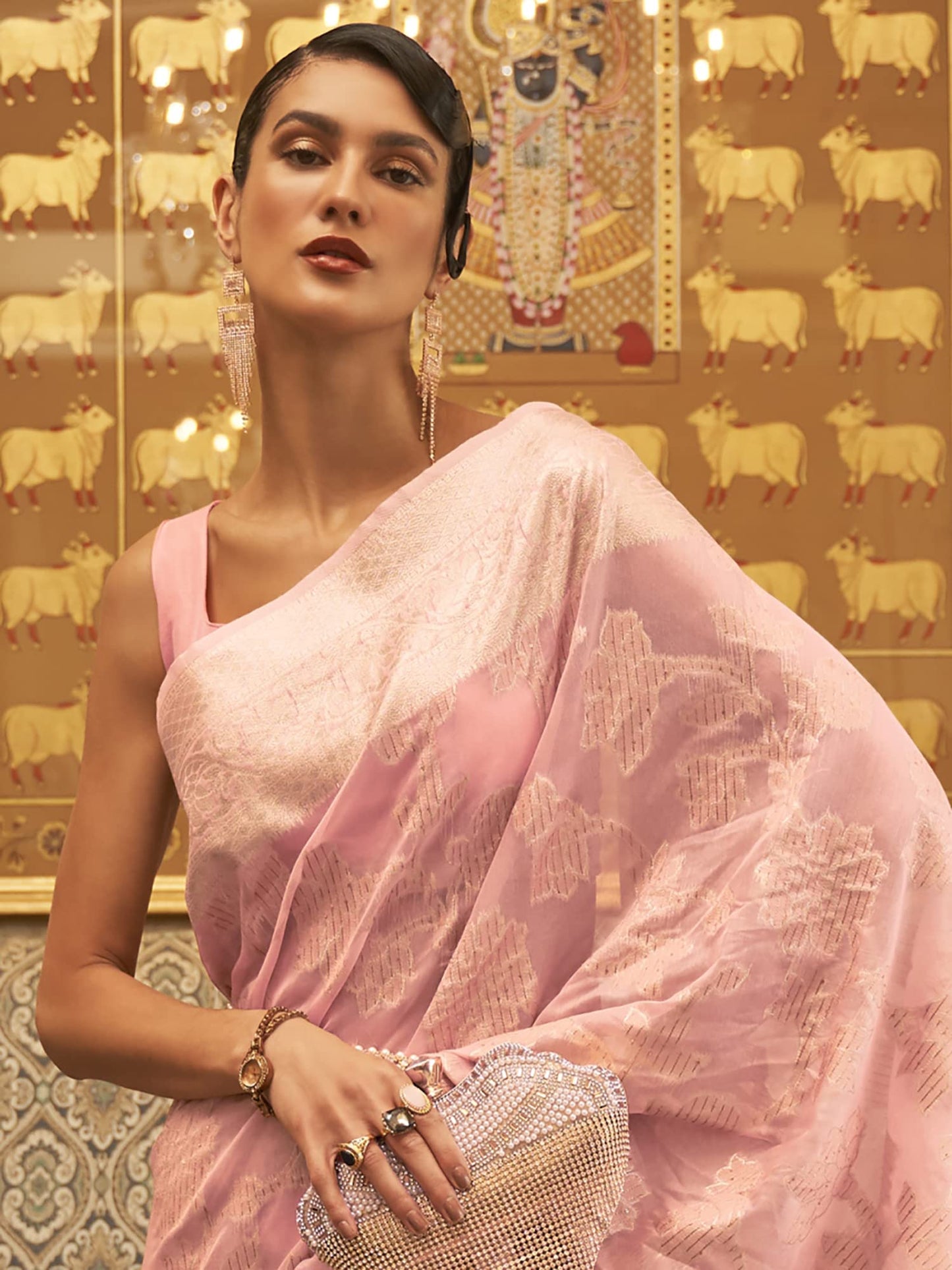 AKHILAM Women's Embroidered Modal Saree With Unstitched Blouse Piece (Pink_KYMA254004)