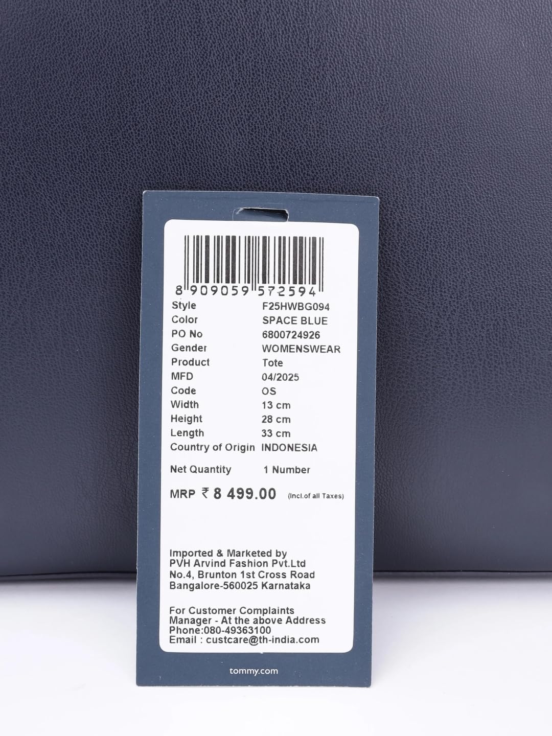 Tommy Hilfiger Solid Blue Polyester Tote Bag