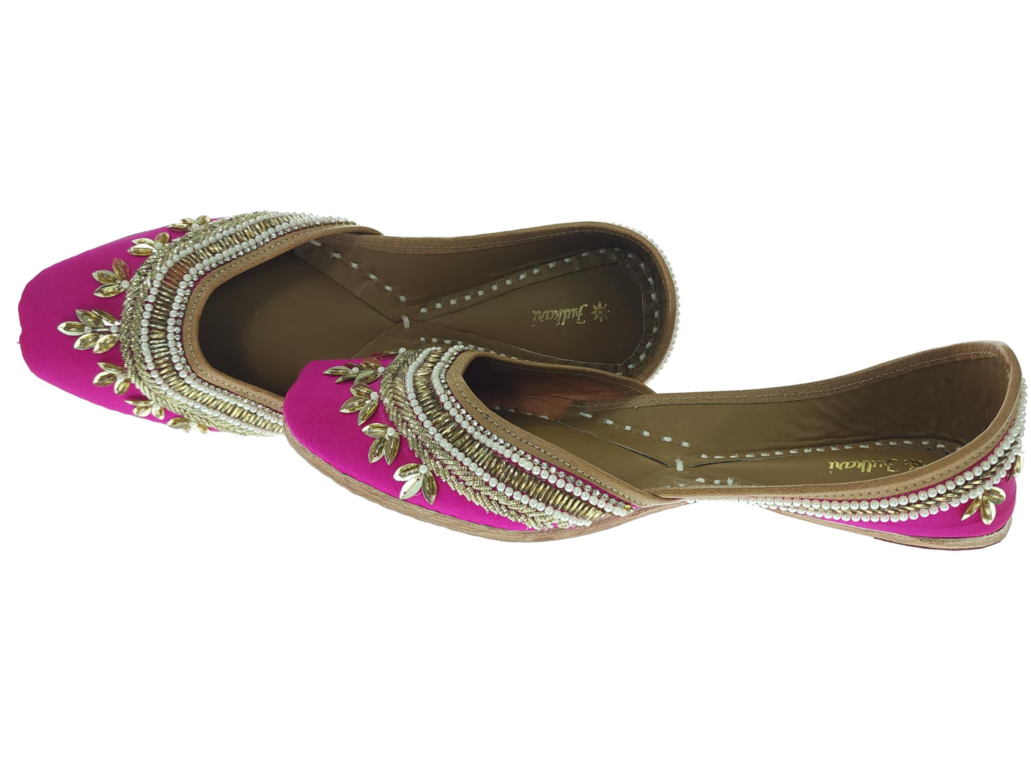 Fulkari Women's Blossom Magenta Gold Soft Leather Embroidered Jutis | Bite and Pinch Free Jutti | Punjabi Formal Juttis | Girl's Wedding Flat Ladies Mojari | Formal Ethnic Juti | 41
