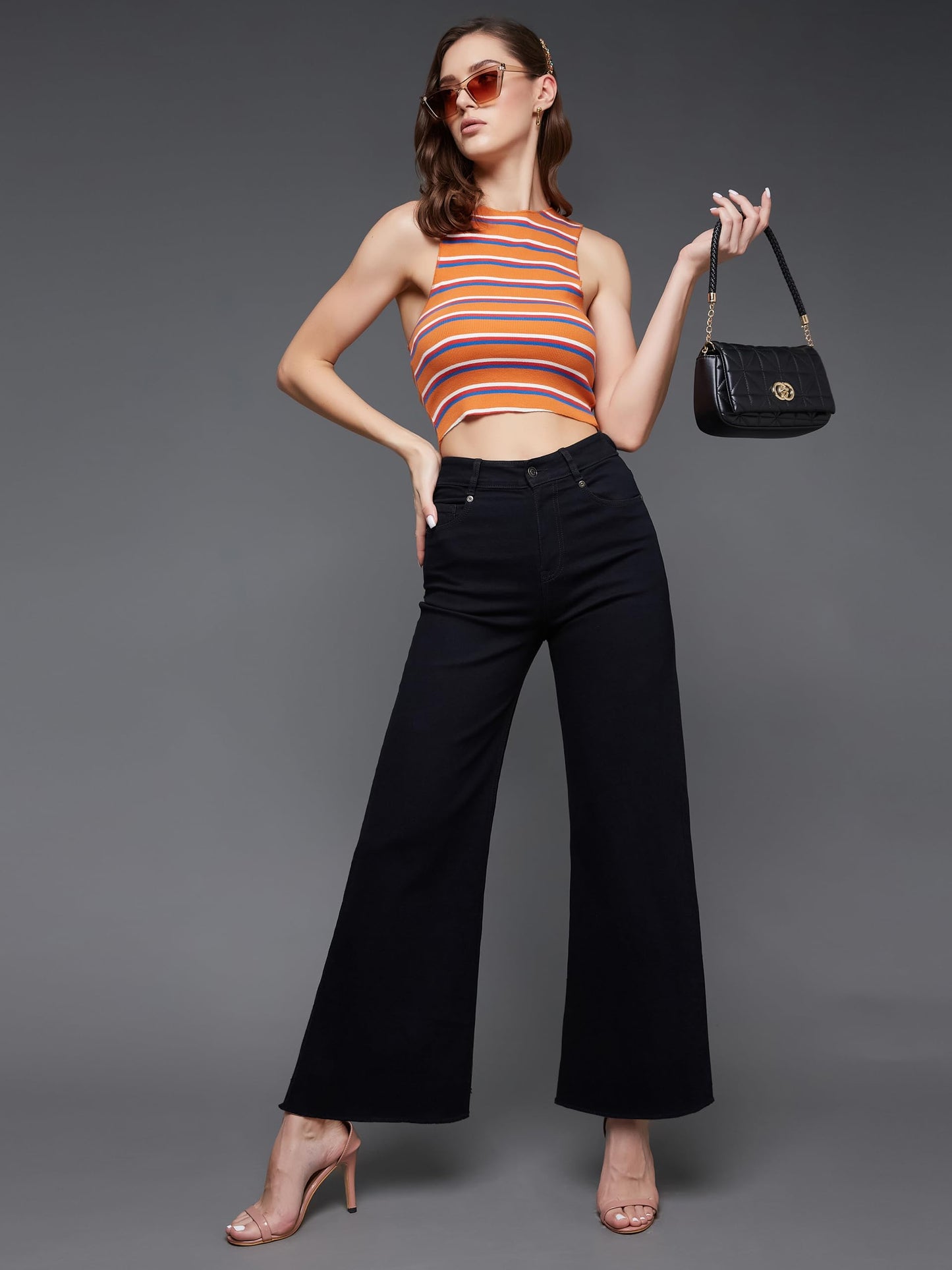 Miss Chase Women's High Rise Regular-Length Stretchable Wide Leg Denim Jeans (MCSS22DEN12-17-527-32, Gunmetal Black, 32)