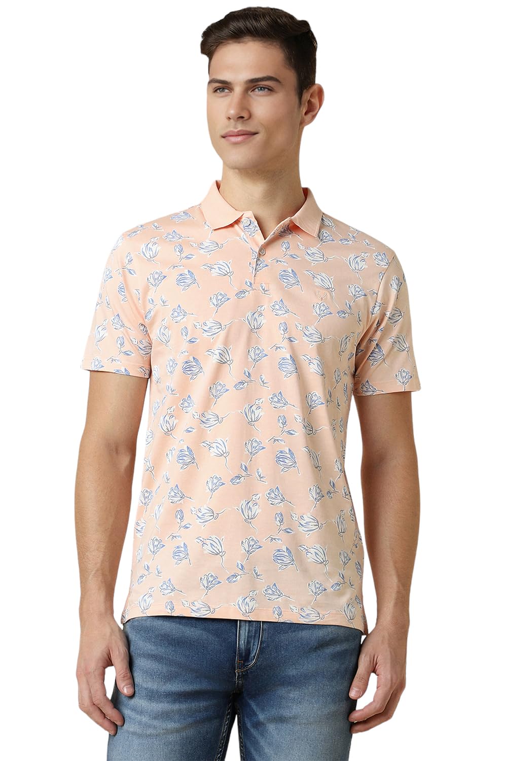Allen Solly Men Peach Print Polo Neck T-Shirt