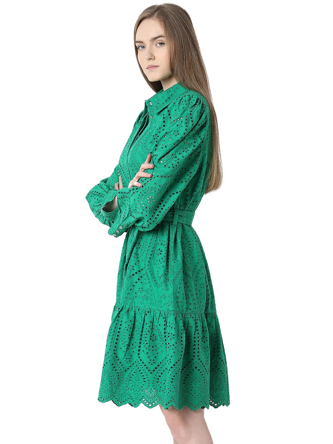 Vero Moda Women's Cotton Shirt Above The Knee Dress (9007019-Golf Green_Golf