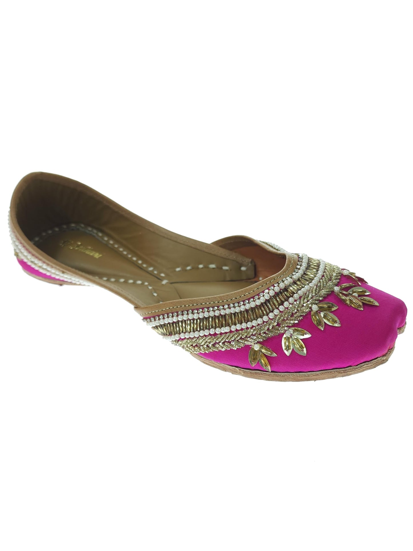 Fulkari Women's Blossom Magenta Gold Soft Leather Embroidered Jutis | Bite and Pinch Free Jutti | Punjabi Formal Juttis | Girl's Wedding Flat Ladies Mojari | Formal Ethnic Juti | 41
