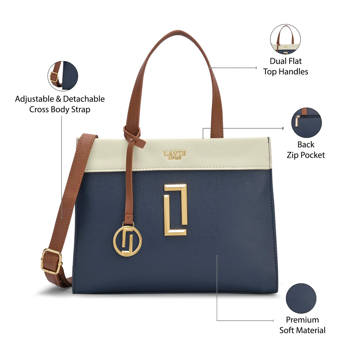 Lavie Luxe Women's Gehry Medium Solid Satchel Handbag for Women | Satchel Bag for Work | Ladies purse | Stylish Shoulder Bag | Ladies Gift