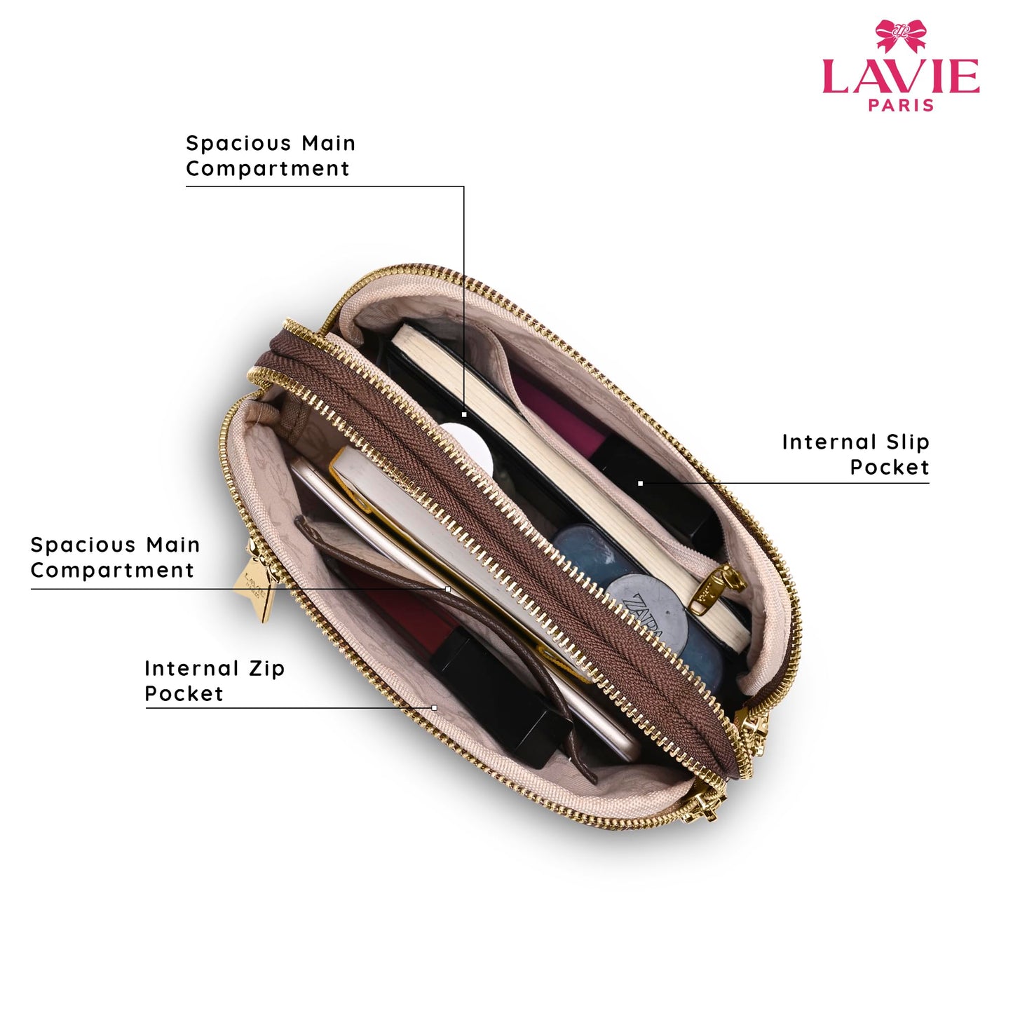 LAVIE PARIS Women's Helen 3 Compartment Crossbody Sling Bag | Ladies Purse Handbag | Gift for Women