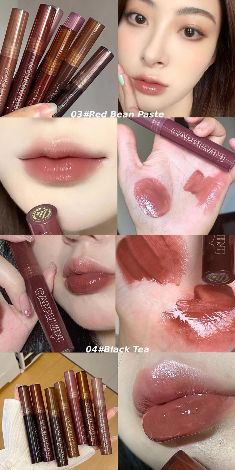 Cappuvini Chocolate Lip Gloss | Nude Dream Lipstick Collection | Lip Moisturizer and Color in One Product Nude Dream Shades from Light Pink to Dark Brown | Perfect for Korean Style Makeup Looks | Lightweight Texture Liquid Lipstick | Long-Lasting Lip Glaz