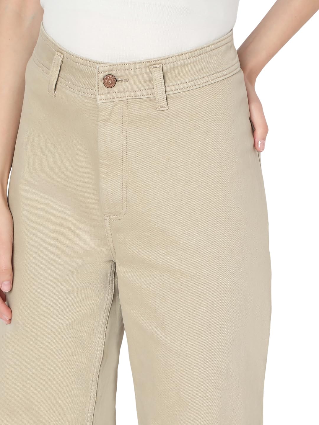 VERO MODA Womens Wide Leg High Rise Jeans Beige