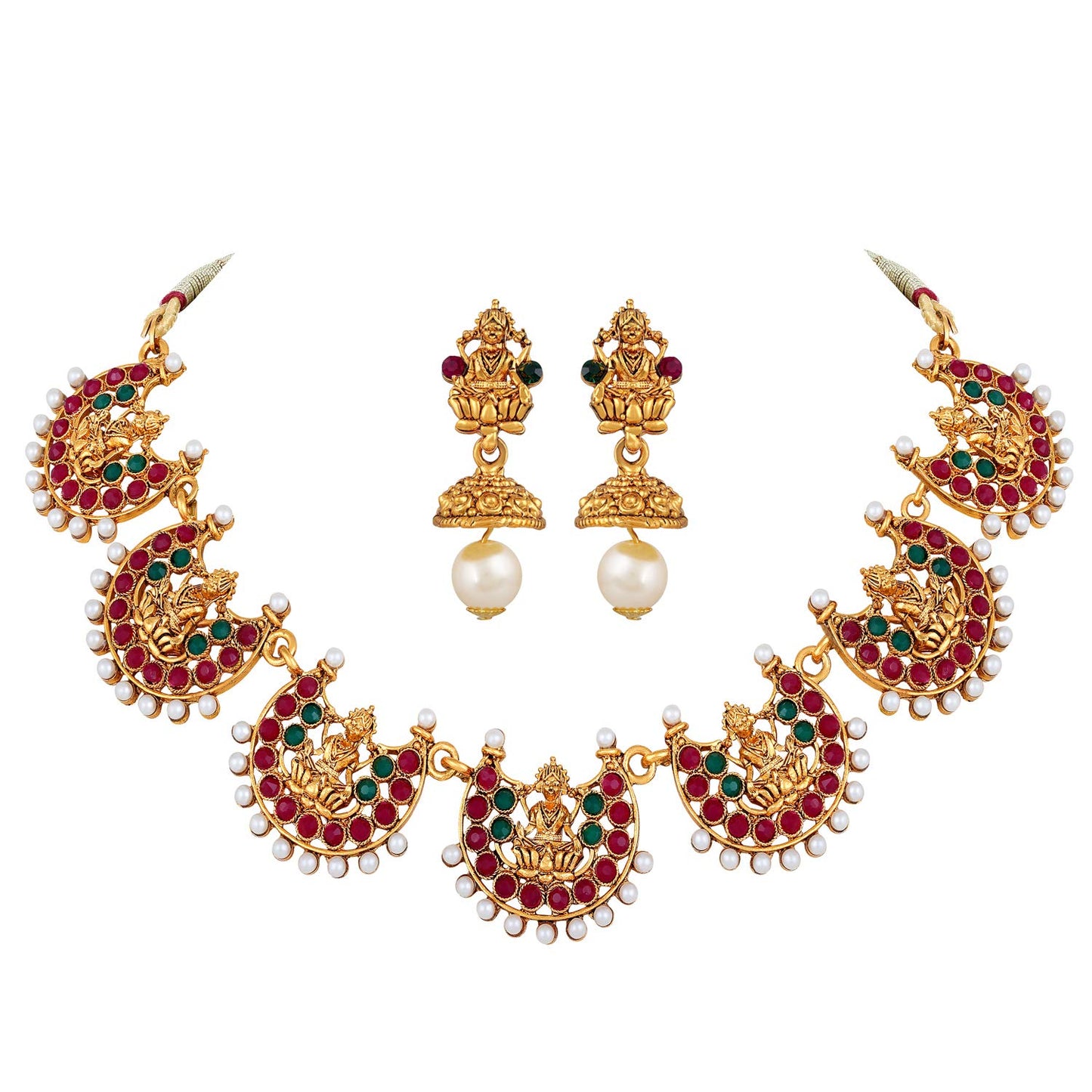 Shining Diva Fashion Latest Temple Design Necklace Set for Women Traditional Choker Gold Plated Jewellery Set for Women (Multicolor) (10653s)