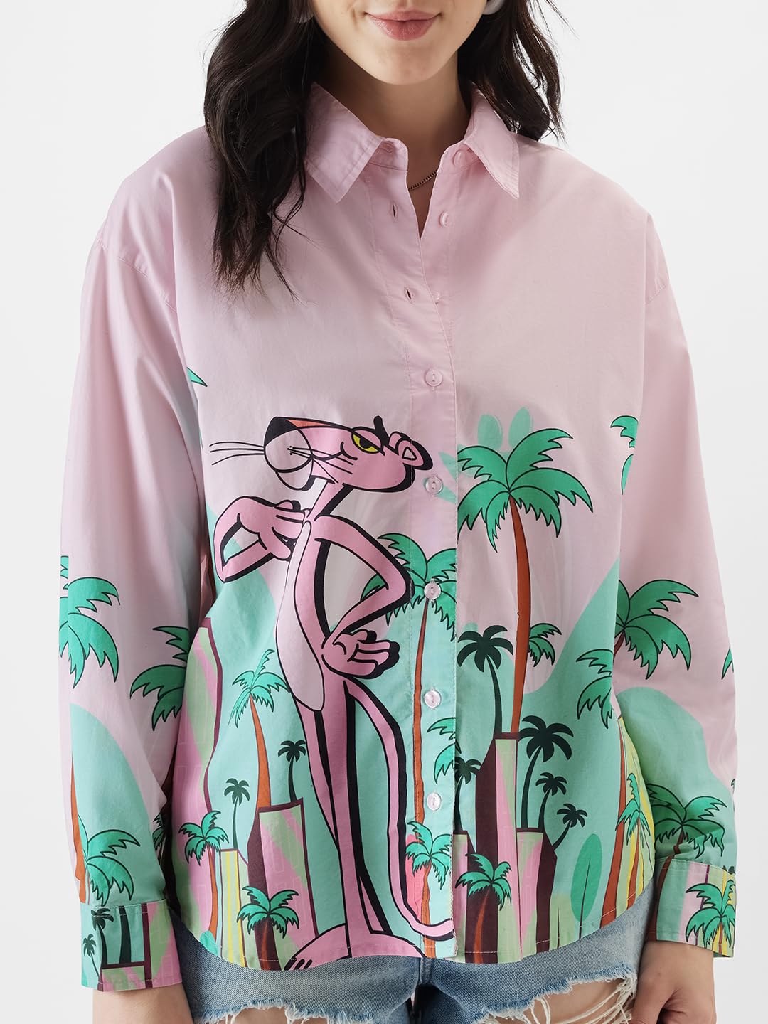 The Souled Store Women's Oversized Fit Button Down Shirt (249305_Pink