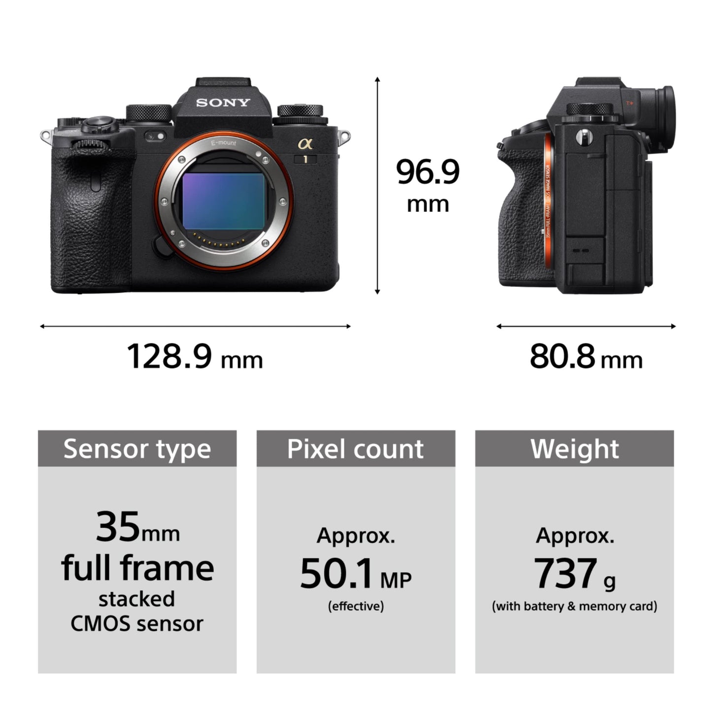 Sony Alpha ILCE-1 Mirrorless Full-Frame Camera | 30 FPS | 50.1 MP | 8K 30P, 4K 120P | Real-time Eye AF, Real time Tracking - Black