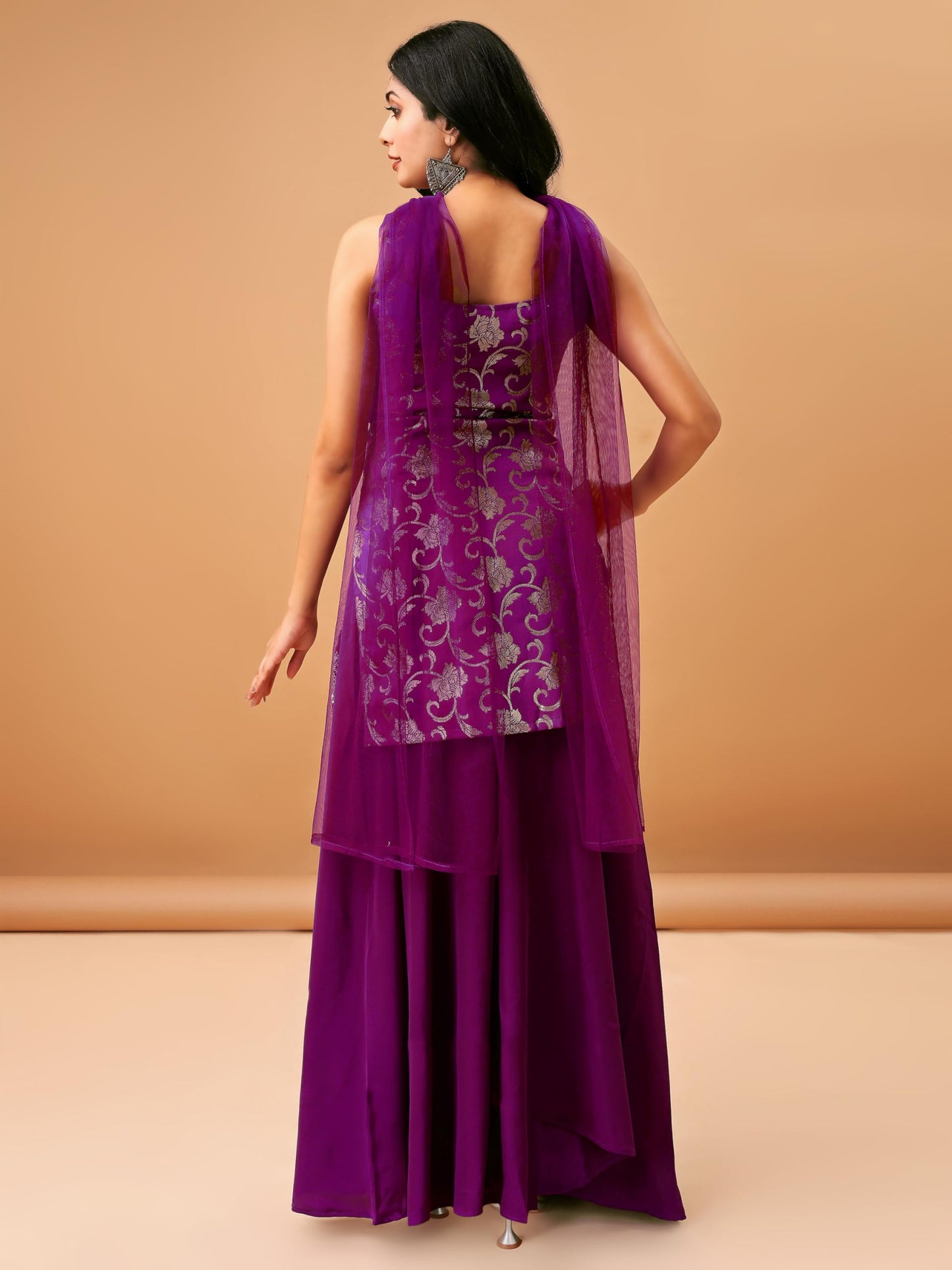 MAVIXA Women's Embroidered Kurta and Sharara with Dupatta | Wedding Suit | Kurta Set | (IN, Alpha, XL, Regular, Purple)