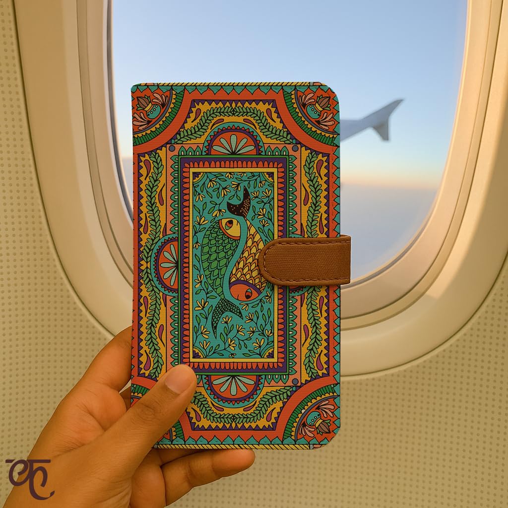 Kalankit Wallet for Woman | Vegan Leather Passport Wallet for Women | Bi-Fold Long Purse for Women Wallet, Birthday Gifts for Women, Passport Holder | Tradition in Motion (Modern Madhubani)