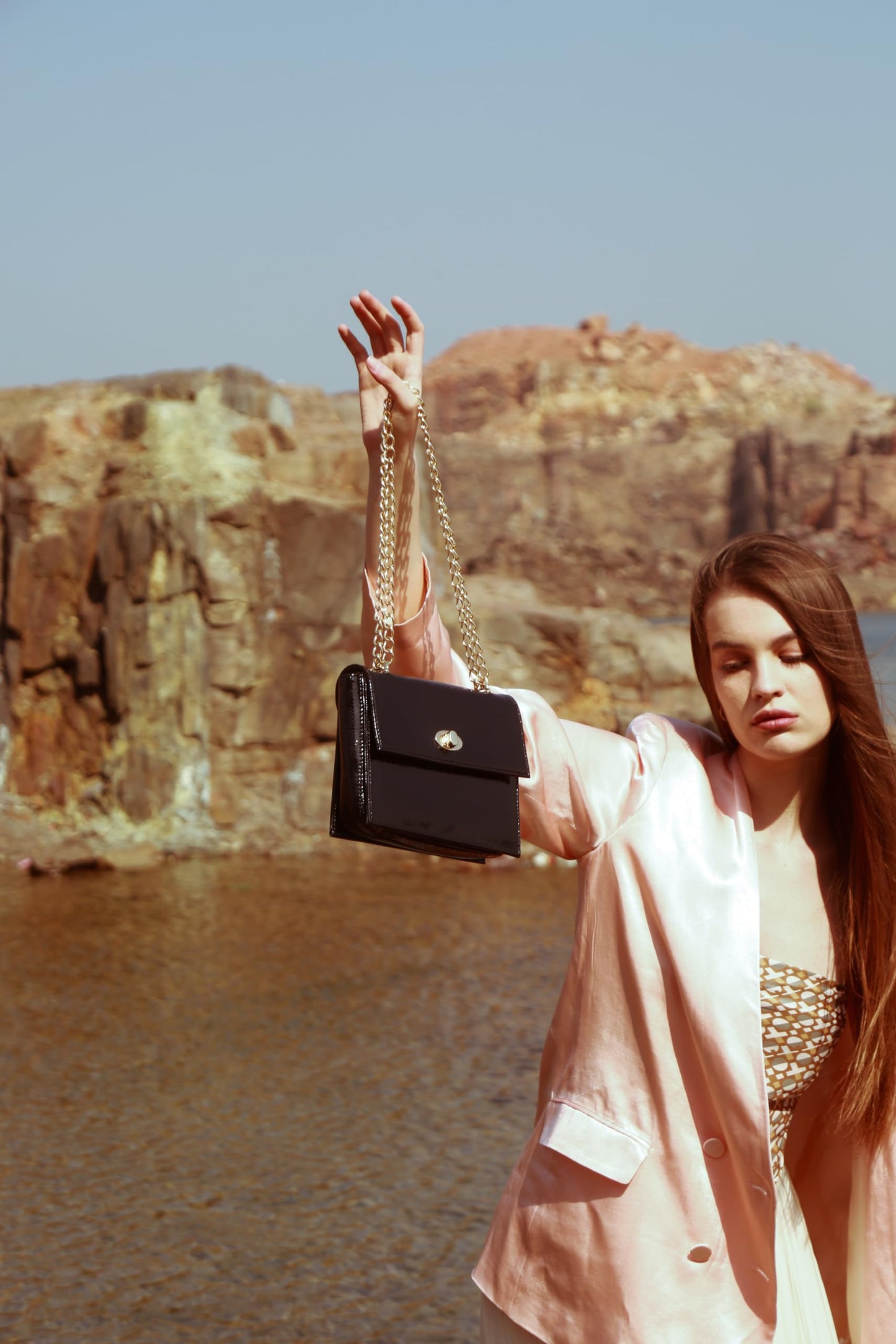 RASHKI LUCEAT - Womens Vegan Leather Slingbag | Spacious Compartment | Metalic chain (BLACK)