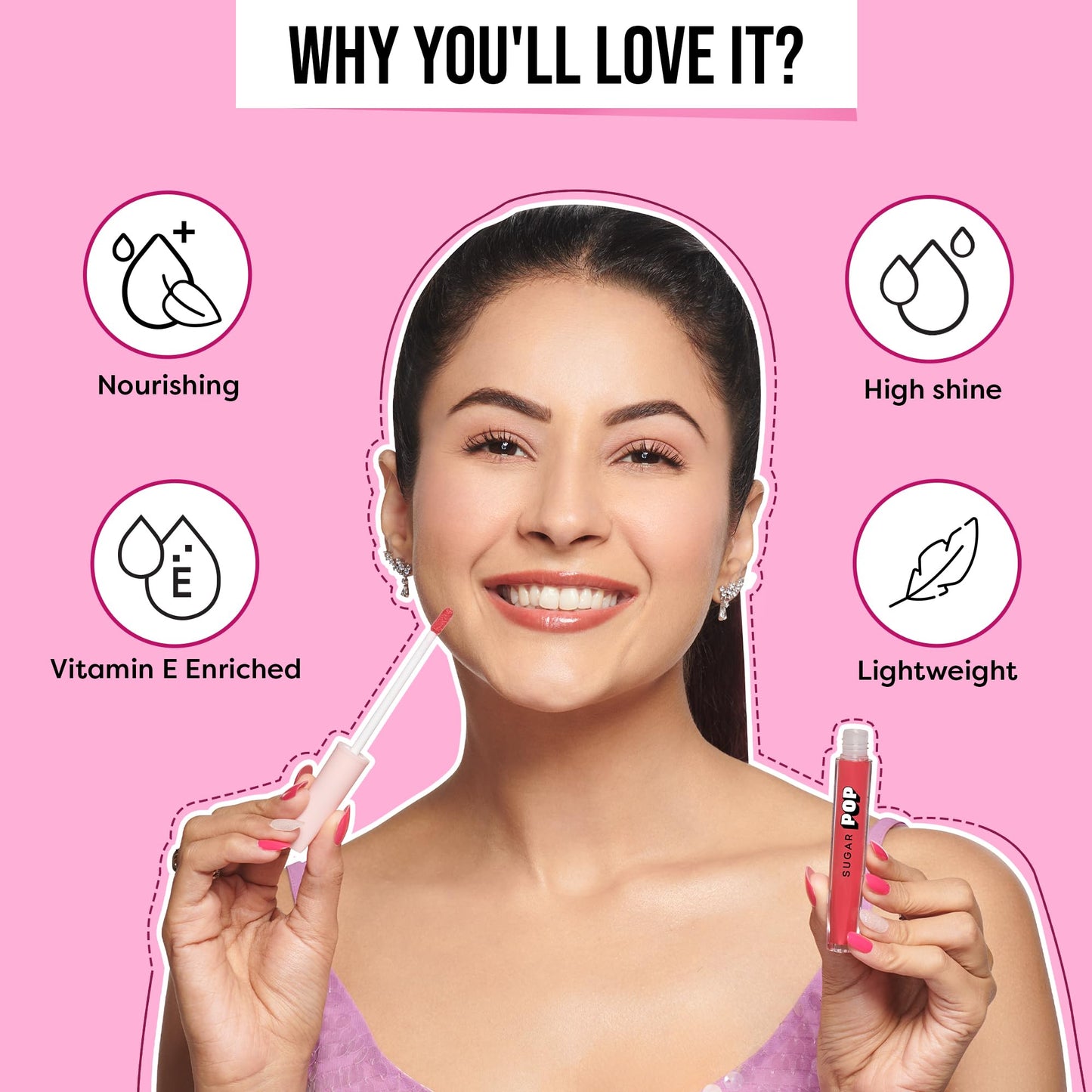 SUGAR POP High Shine Lip Gloss - 01 Marshmallow (Clear) For Soft & Dewy Lips, Enriched With Vitamin E, Jojoba Butter & Shea Butter 3.5ml