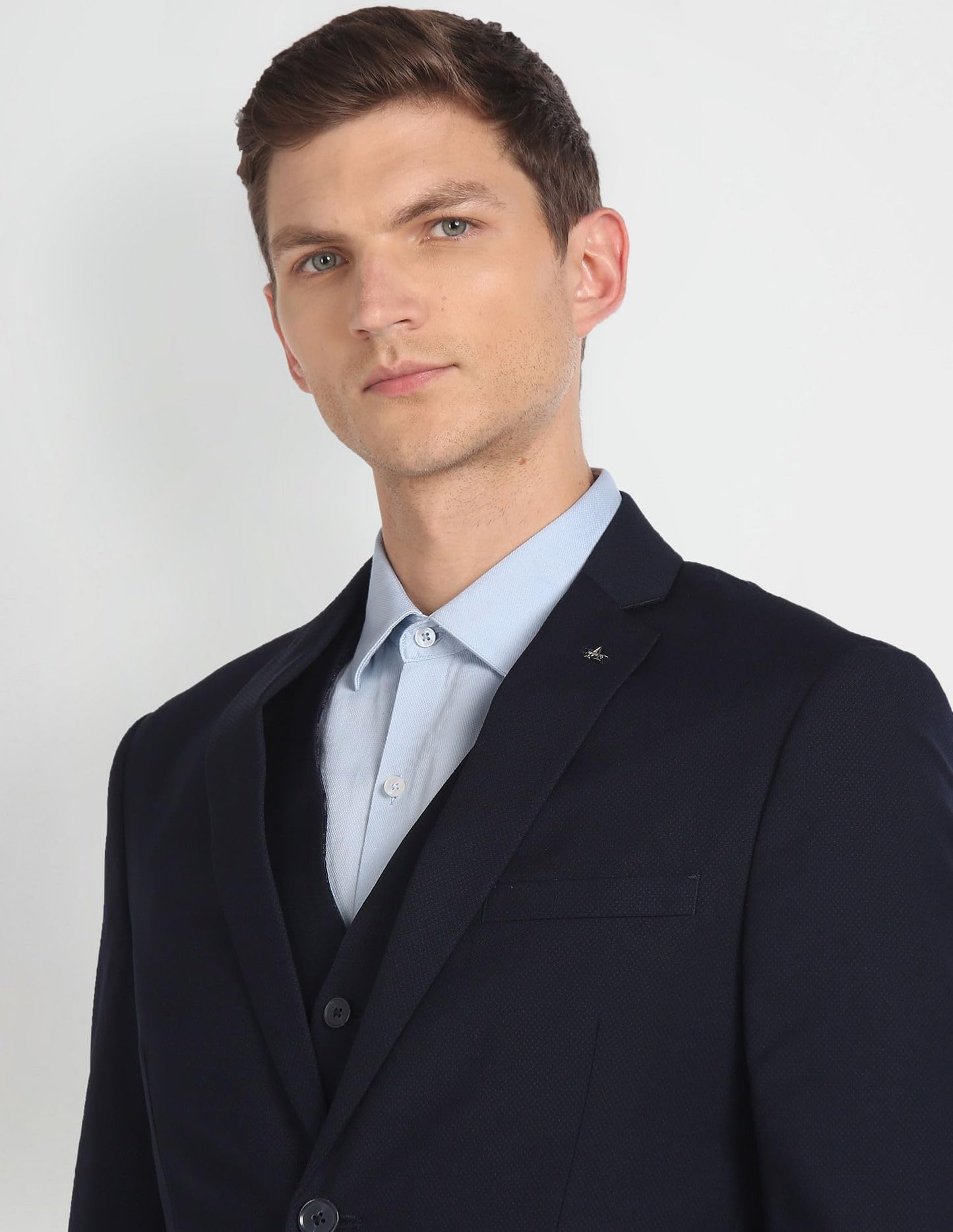 Arrow Men's Polyester Single Breasted Business Suit Pants Set (ARAGSU5546_Navy