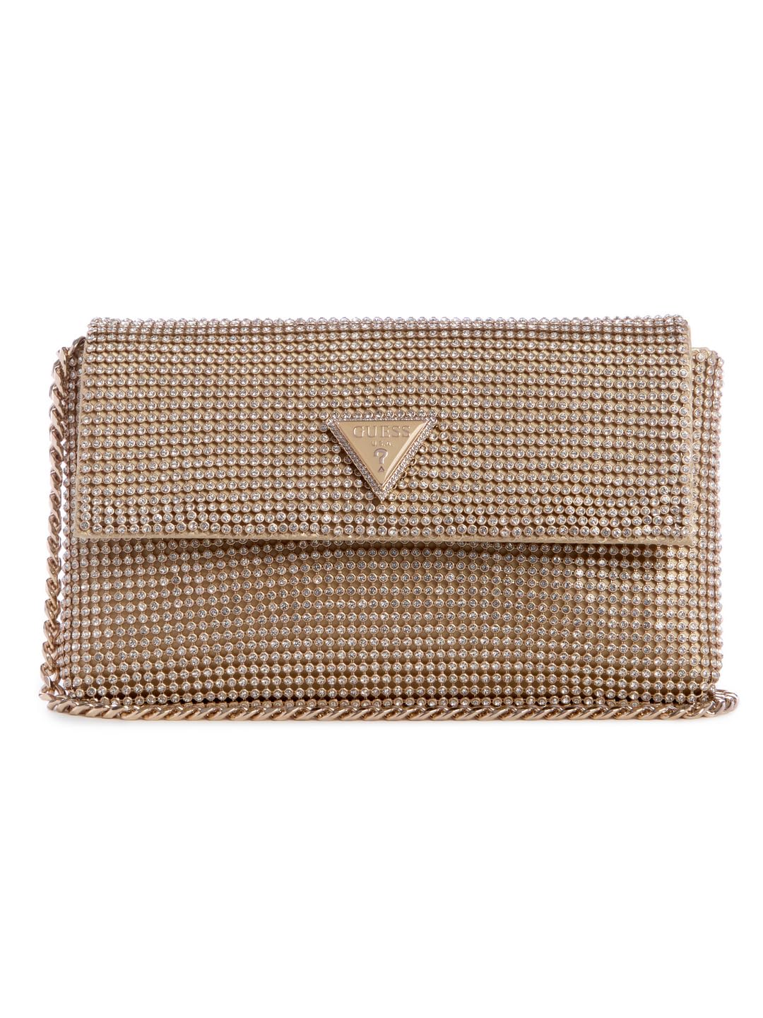GUESS Gold Embellished Zalina Flap Clutch