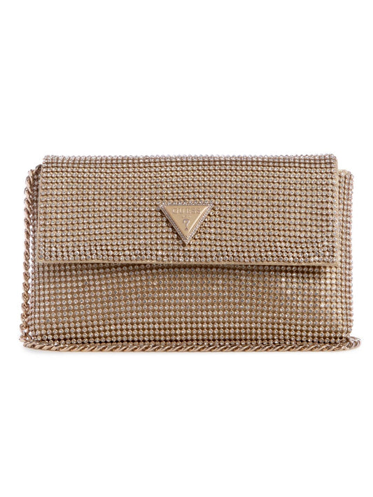 GUESS Gold Embellished Zalina Flap Clutch
