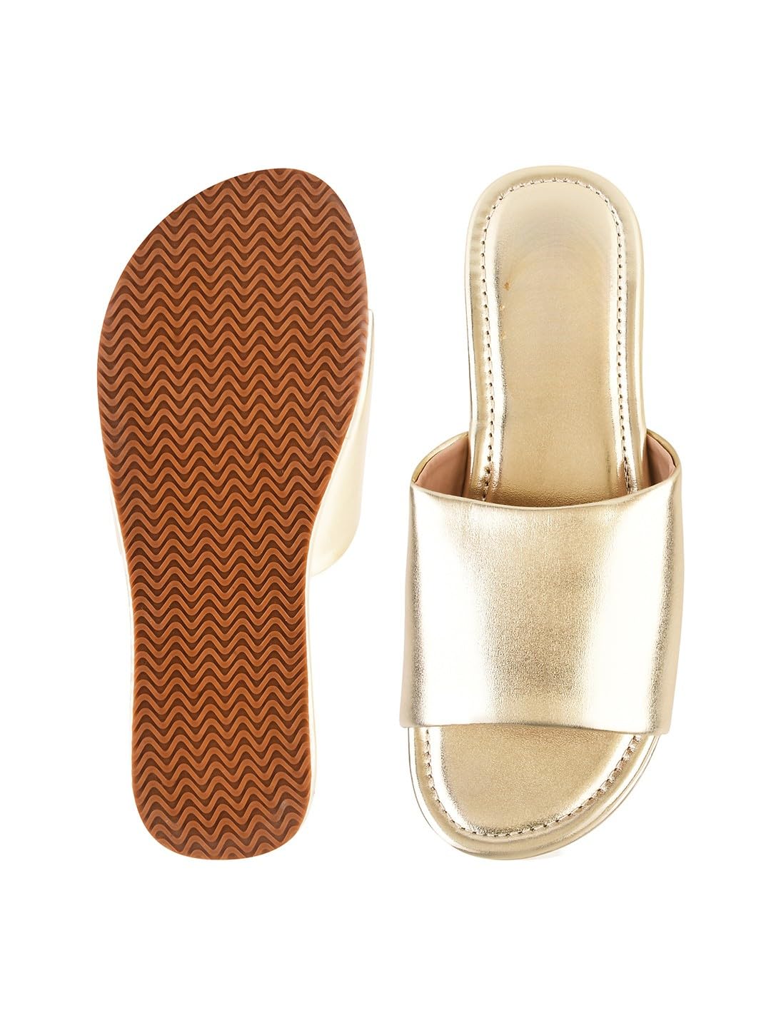 GLEMATOZ Women's Golden Stylish Wedge Sandal Elegant Open-Toe || Party & Casual Footwear Comfortable Mid-Heel Slip-On EU-35