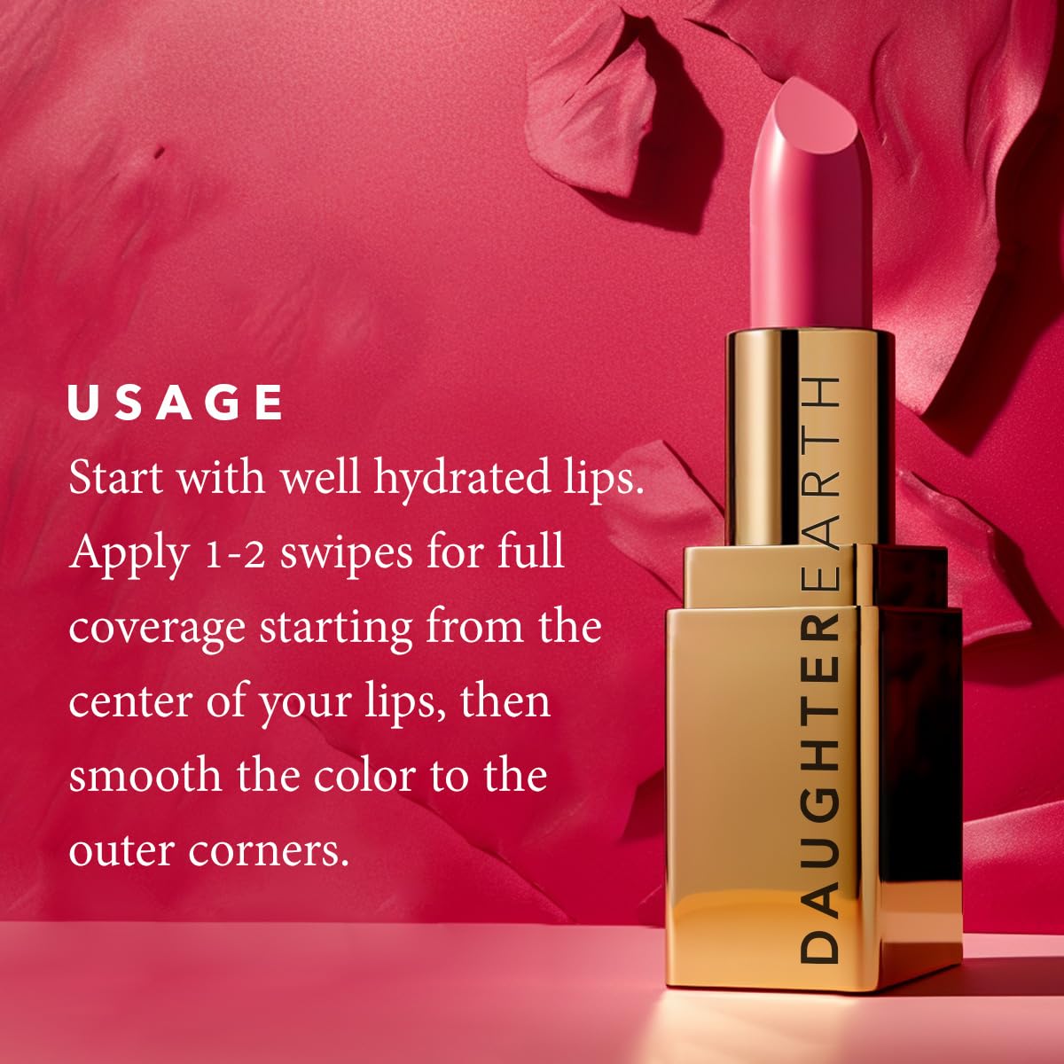 DAUGHTER EARTH Coral Sunset Natural Lipstick | Vegan Plant Based Highly Pigmented Lightweight Lip Color | Long Lasting Matte Phytonutrient Lip Stick With Vitamin E & Bakuchiol | Natural With UV Protection | 4g