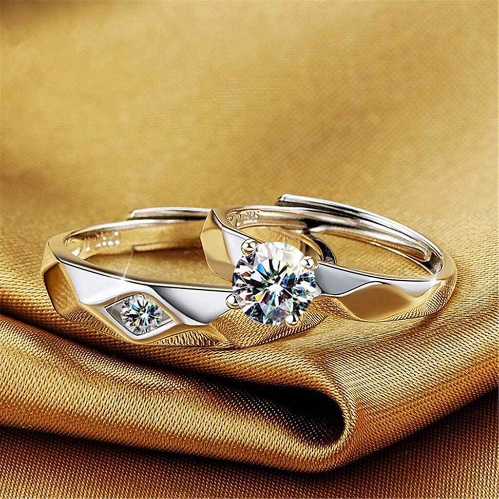 Fashion Frill Romantic Her King Her Queen Ring Crystal Silver Plated Stainless Steel Couple Ring For Women Girls Men Boys