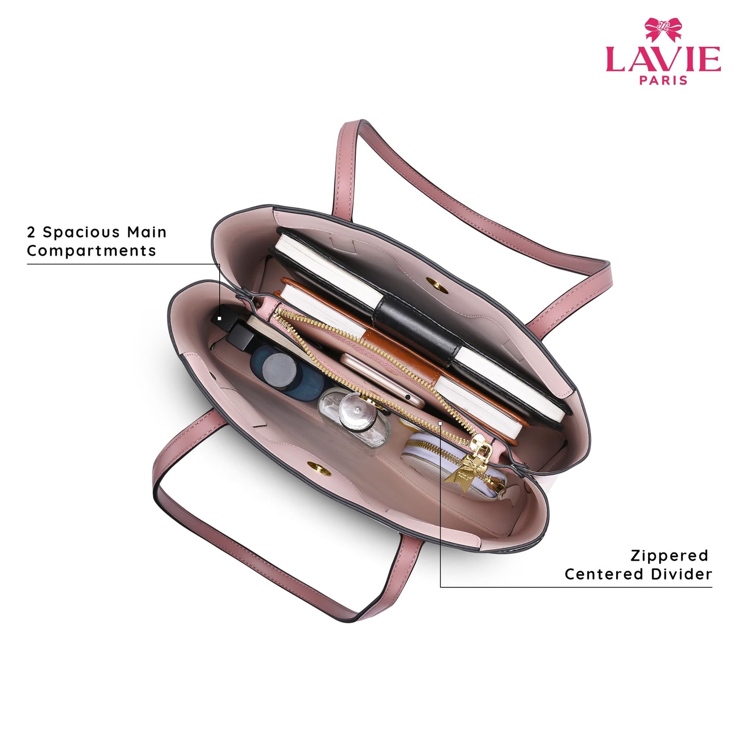 LAVIE PARIS Women's 3 Compartment Large Satchel Bag | Satchel Handbag for Work | Ladies Purse | Stylish Shoulder Bag | Gift for Women