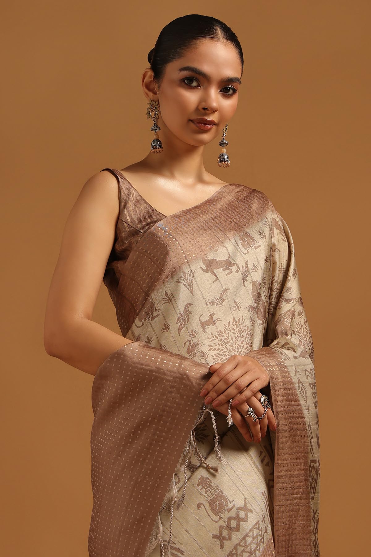 Soch Womens Beige Tussar Warli Saree