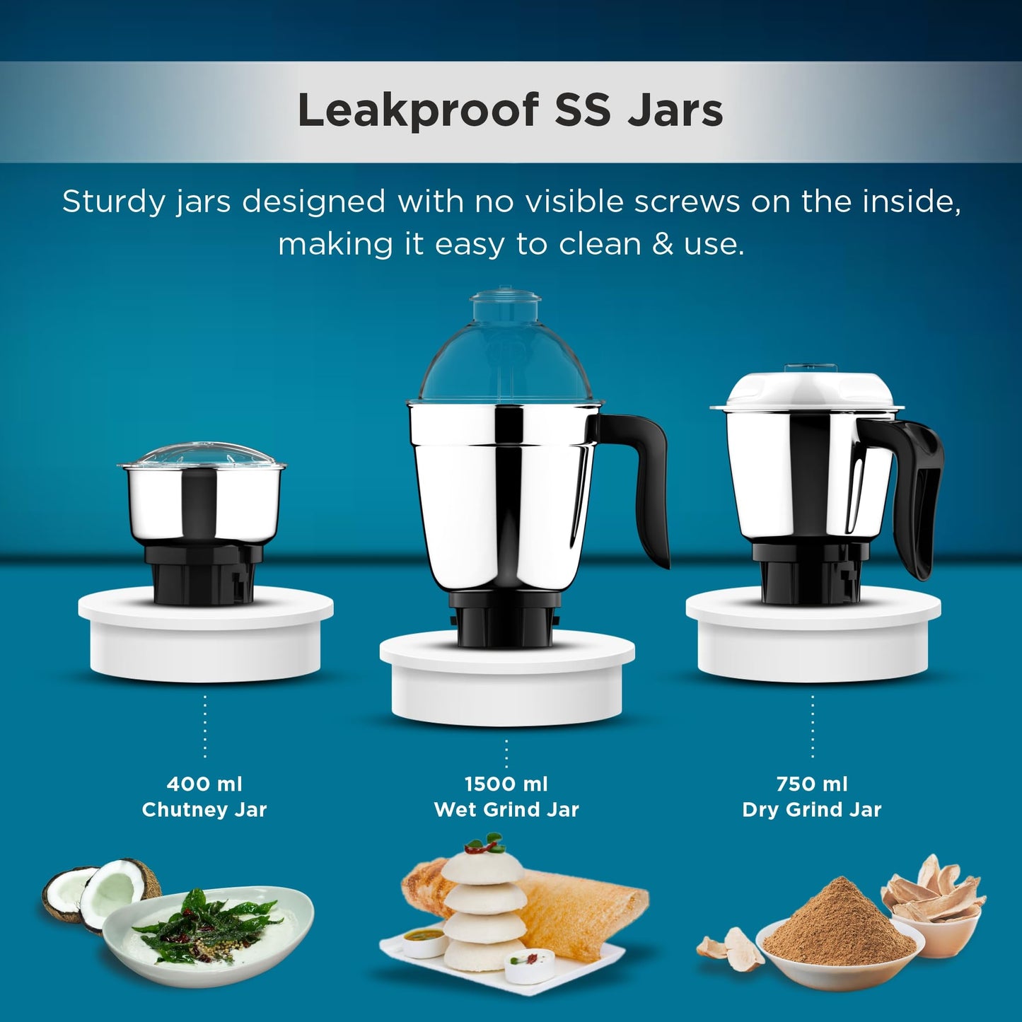 Butterfly Smart 750 Watts Mixer Grinder with 4 Jars | 3 Stainless Steel Jars & 1 Juicer | ABS Body | Heavy Duty Motor | 2 Years Manufacturer's Warranty | Grey