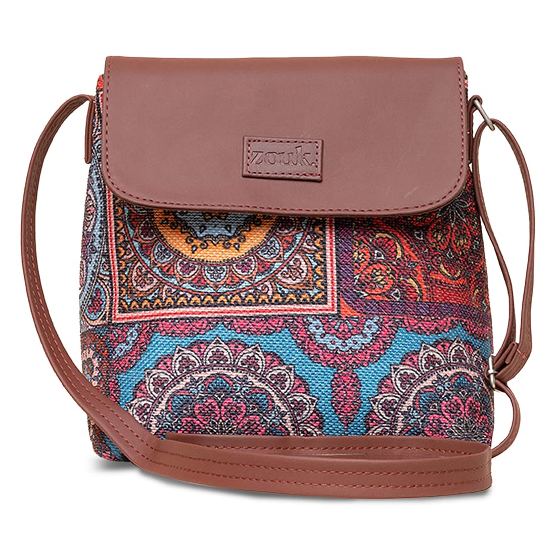 ZOUK Flap Sling Bag | Crossbody Bags for Women | Women's Handbags | Stylish | Vegan Leather Evening Bag | Travel & Office Use | Purse and Wallet | Multicolor Mandala Print
