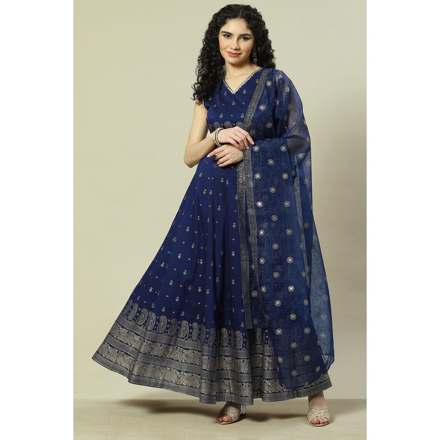 Rangriti Women Indigo Cotton Blend Woven Straight Lehenga Choli Set_42