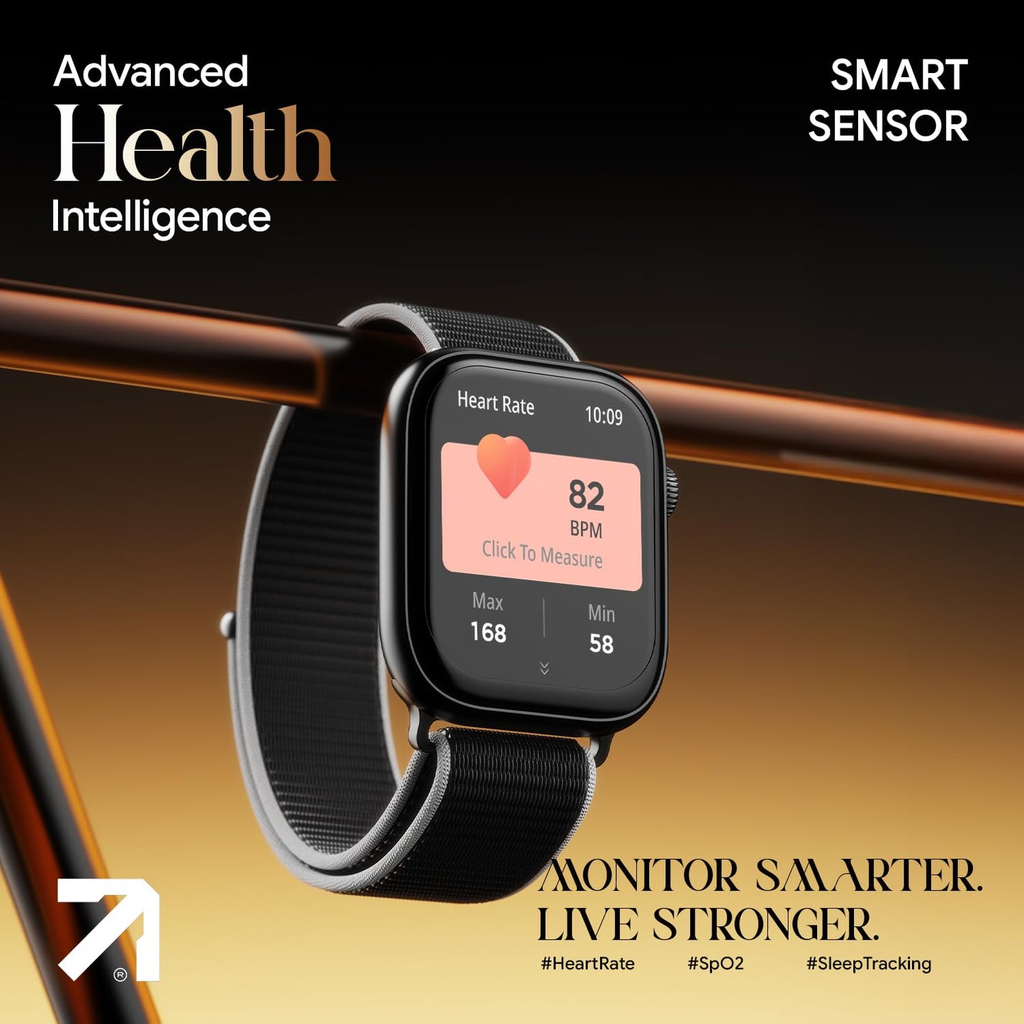 Fire-Boltt Ninja X Ring Smart Watch 1.96" Always On Display Bluetooth Calling, Voice Assistant, SpO2 & Heart Rate, 120+ Sports Modes, IP67 Waterproof Smartwatch for Men & Women - Black Nylon