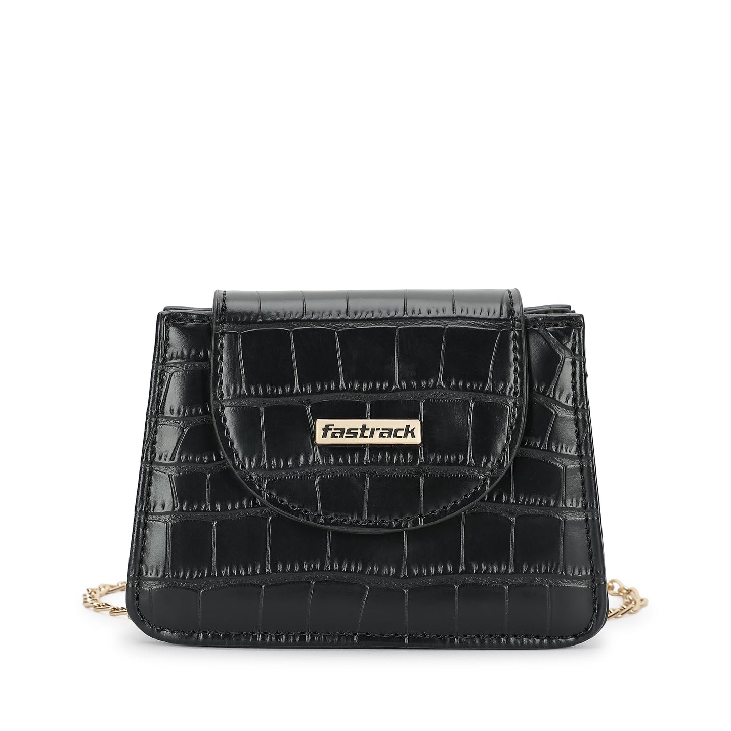 Fastrack Croco Textured Mini Sling Bag for Women, Girls and Ladies | Made of Premium PU | Gold Chain Sling Strap with Button Closure
