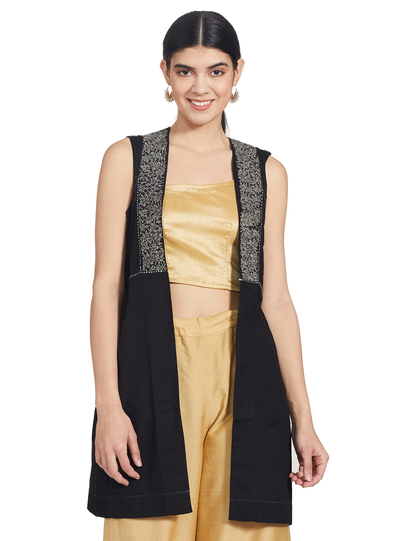 W for Woman Black Sleeveless Embroidered Shrug_21FEW20126-214360_2XL