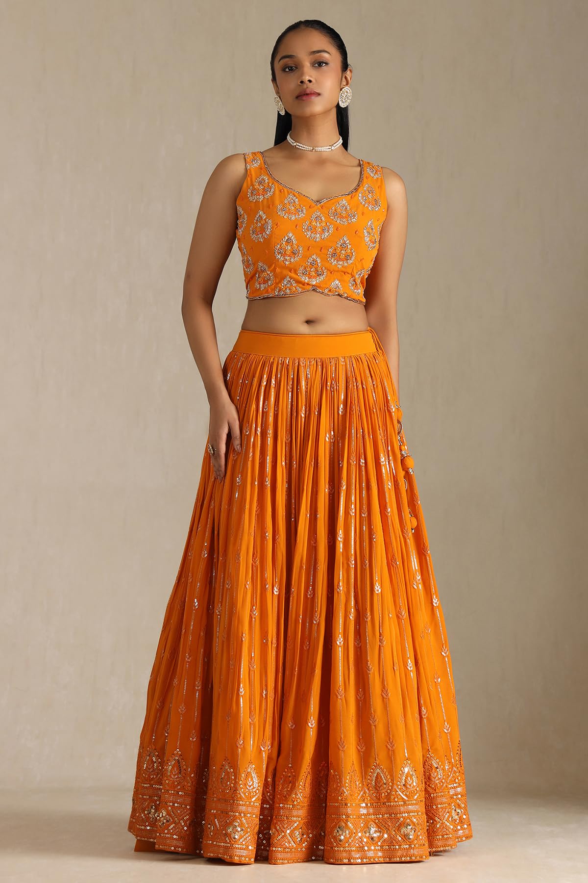 Soch Women's Georgette Lehenga Choli Set (OWS5CD21770_Orange_XL)