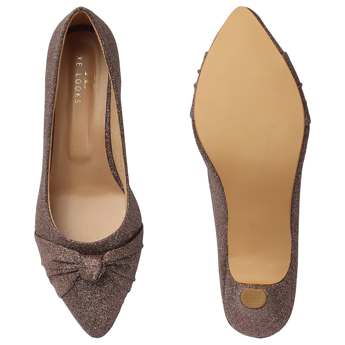 XE Looks Women's Multi Glitter Short Heel Pumps | Shimmer Finish with Chic Bow Design | Stylish & Comfortable Heels For Girls & Women