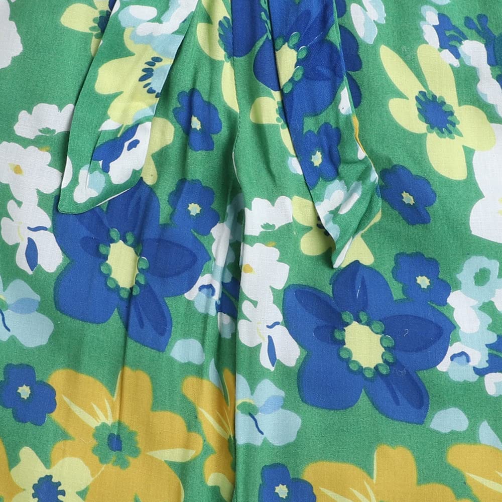 Hopscotch Cotton Girls Floral Print Top Pant Set In Yellow Color For Ages 7-8 Years