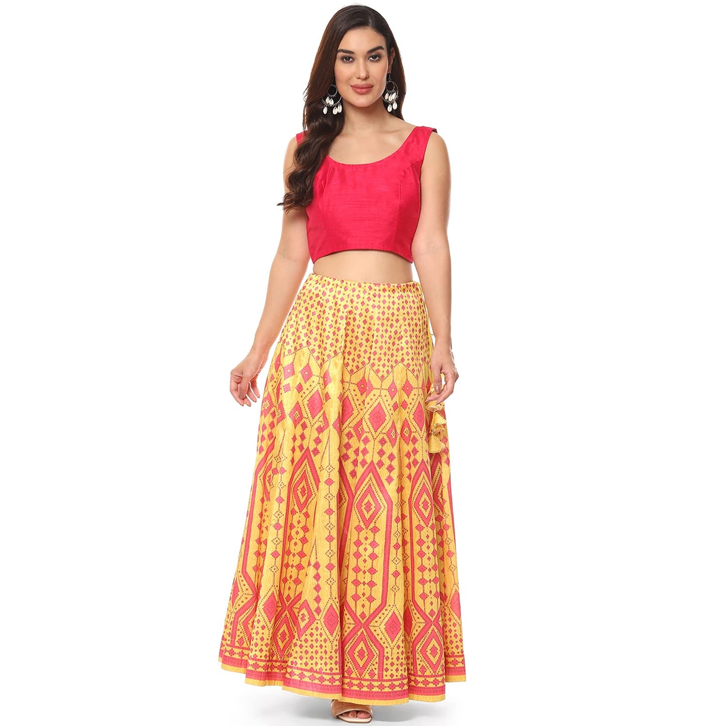BIBA Women Printed Flared Mix and Match(SKIRTS/T18784_Yellow_M)