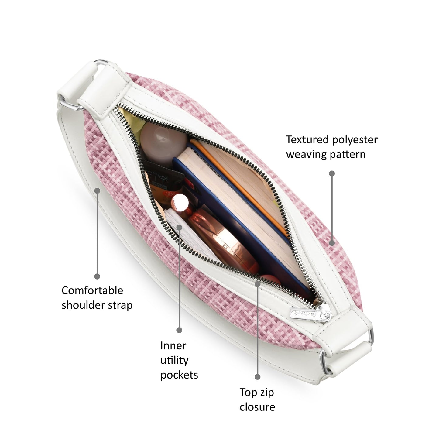 Fastrack Women's Basketweave Shoulder Bag | Top Zip Closure, Comfortable Shoulder Straps, Inner Utility Pockets | Textured Fabric Bag | 6 Months Warranty