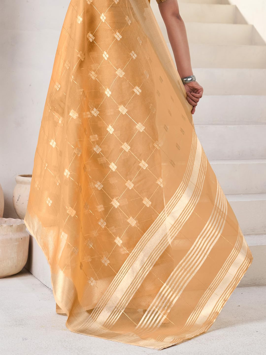 AKHILAM Women's Yellow Linen Zari butta Woven Design Saree With Unstitched Blouse Piece | saree for woman | Designer Saree for Women | Soft and Skin Friendly (PRERNA2204_SF)