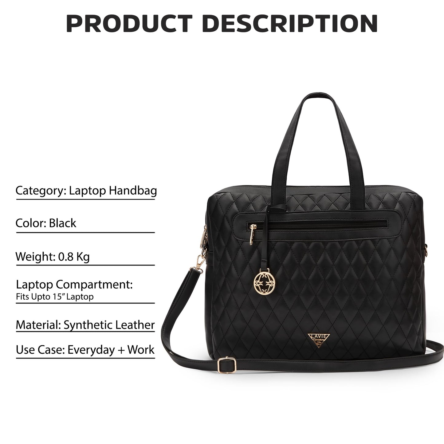 Lavie Signature Arizona Women's Laptop Handbag for Women | Fits Upto 15 Inch Laptop | Laptop Bag for Work | Ladies purse | Stylish Shoulder Bag | Gift For Women