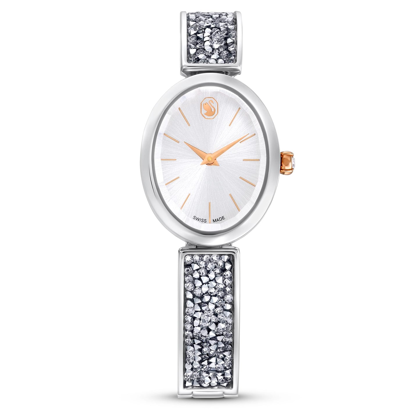 Swarovski Crystal Rock Oval Watch, Swiss Made, Crystal Bracelet, White, Stainless Steel
