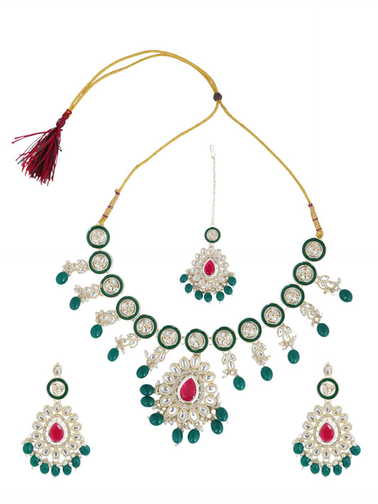 Divisha Traditional Jewellery Bridal Jewelry Set for Women Green Pink